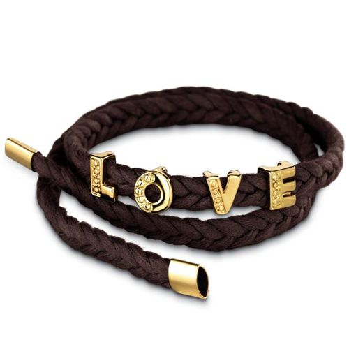 Pulseira Couro Love Dourada